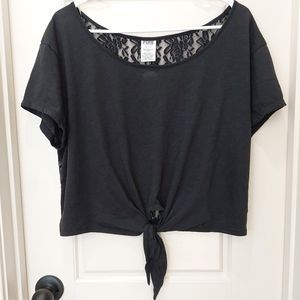 NWT Victoria’s Secret PINK Tie Front Lace Crop Top Medium Black